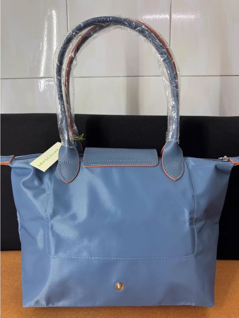 Longchamp Blue Tote with Orange Trim and Logo - Picture 2 of 6